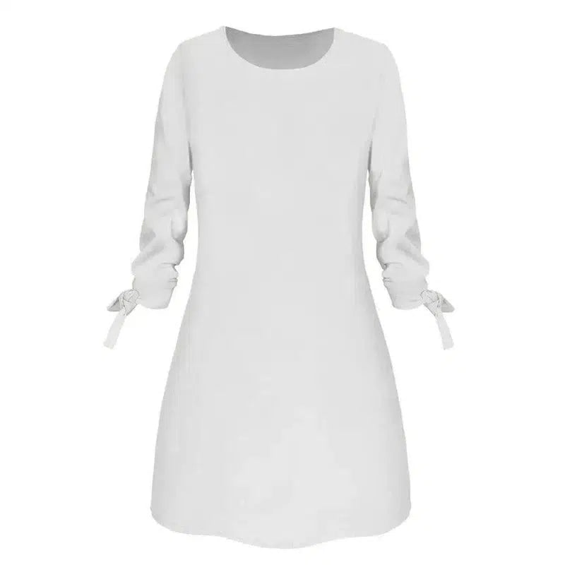 European and American solid color dress casual O-neck dress-White-13