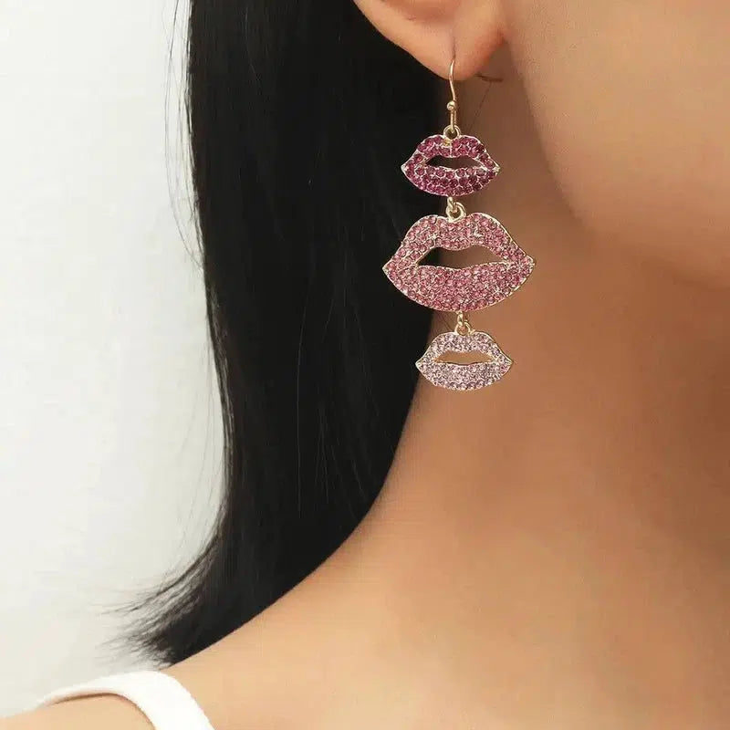 Exaggerated White Red Mouth Earrings-1