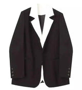 Women's Tuxedo Style Blazer with Contrast Lapel-Black-2