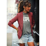 Chic Denim Shorts with Blazer Outfit-Red-1