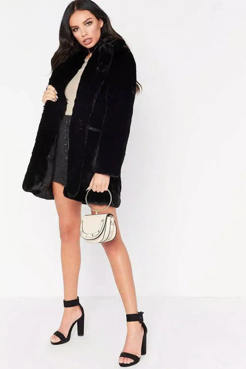 Chic Plus Size Faux Fur Coat for All Occasions-black-5