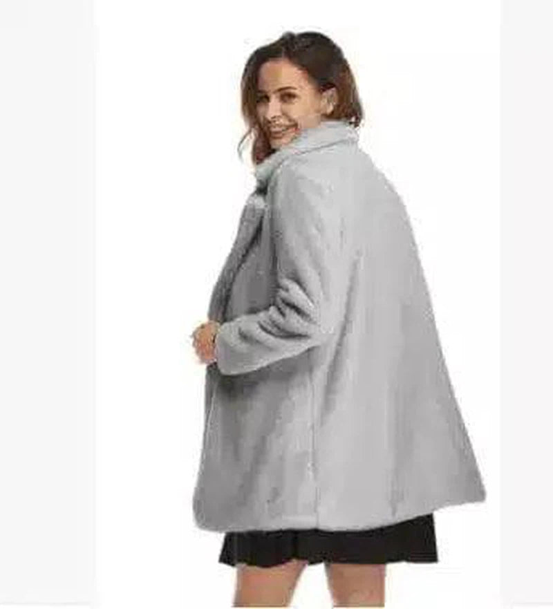 Chic Plus Size Faux Fur Coat for All Occasions-light gray-6