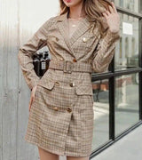 Lovemi -  Female Temperament Suit Collar Plaid Dress trench coat LOVEMI Khaki S 