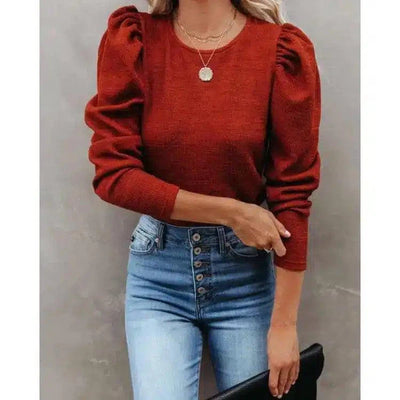 Womens Casual Tops and High-Waist Jeans-Red-3