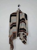 Striped Fringed Poncho Shawl-1