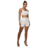 Women's Crop Top and Shorts Set-White-10