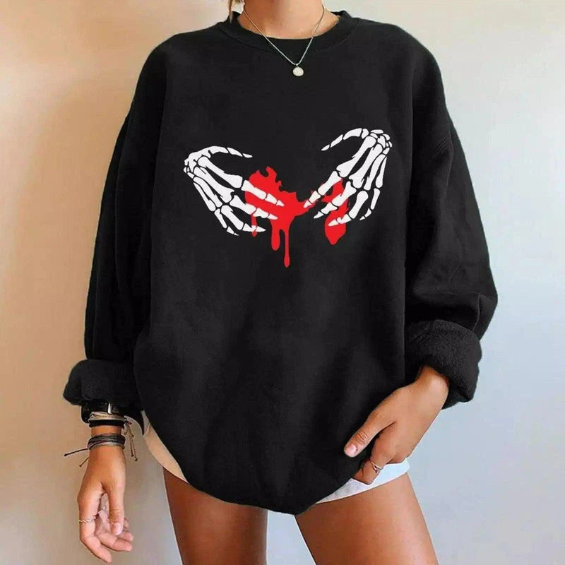 Halloween Themed Oversized Sweatshirt-Black-3