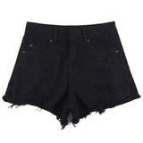 High Waist Ripped Denim Shorts-Black-11