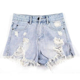 High Waist Ripped Denim Shorts-Lightblue-17