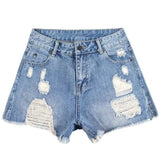 High Waist Ripped Denim Shorts-Blue-18