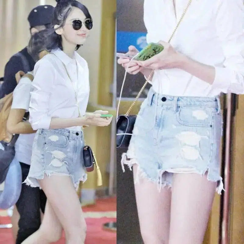 LOVEMI - Lovemi - High Waist Ripped Denim Shorts