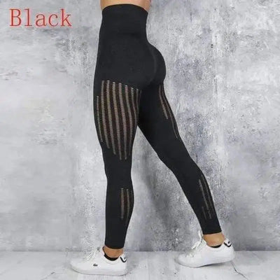 High waist yoga pants women's knit-Black-6