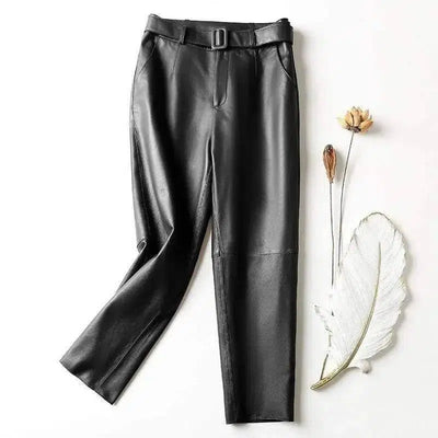 High-waisted leather pants-black-2