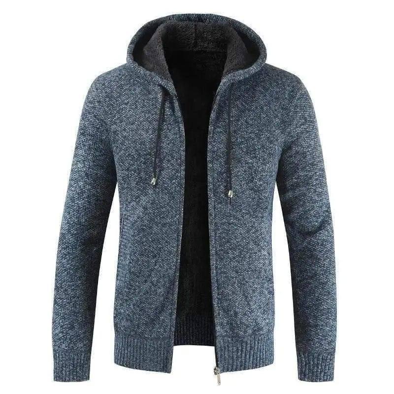 Hooded Solid Color Plus Size Fashionable Sweater Coat-Blue-2