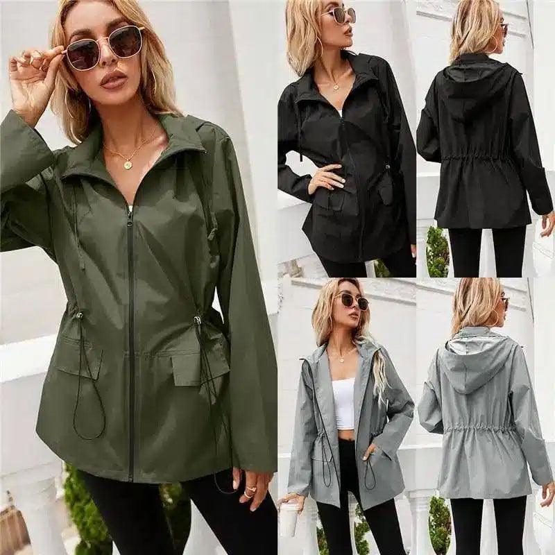 Women's Hooded Drawstring Waist Jacket-1