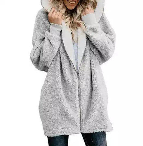LOVEMI - Lovemi - Hooded zipper cardigan fur coat plush sweater