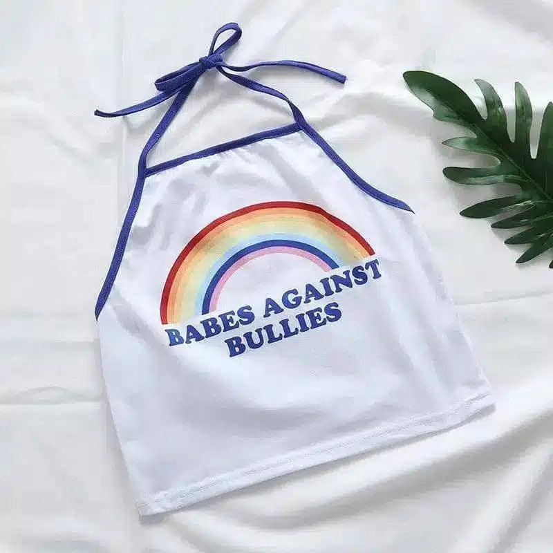 Anti-Bullying Halter Top with Rainbow Print-White-1