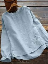 Women's Casual Long Sleeve Linen Blouse-Blue-3