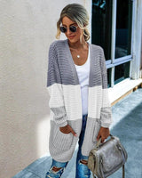 Women's Knit Cardigan with Pockets-Grey white-7