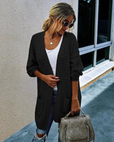 Women's Knit Cardigan with Pockets-Black-8