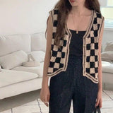 LOVEMI - Lovemi - Knitted Checkerboard Plaid Retro Crochet Color