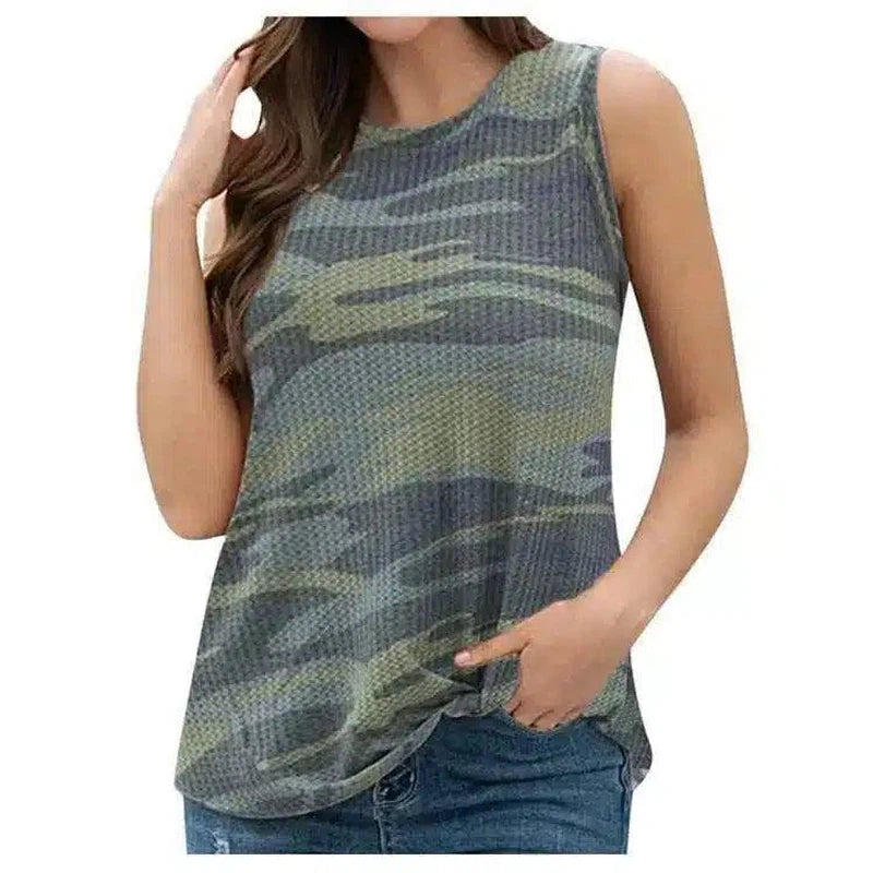 Sleeveless Knit Top for Women-Camouflage green-5