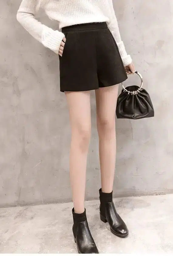 Korean version of high waist woolen shorts autumn and winter-12