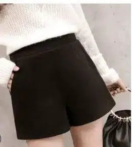 LOVEMI - Lovemi - Korean version of high waist woolen shorts autumn