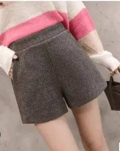 LOVEMI - Lovemi - Korean version of high waist woolen shorts autumn