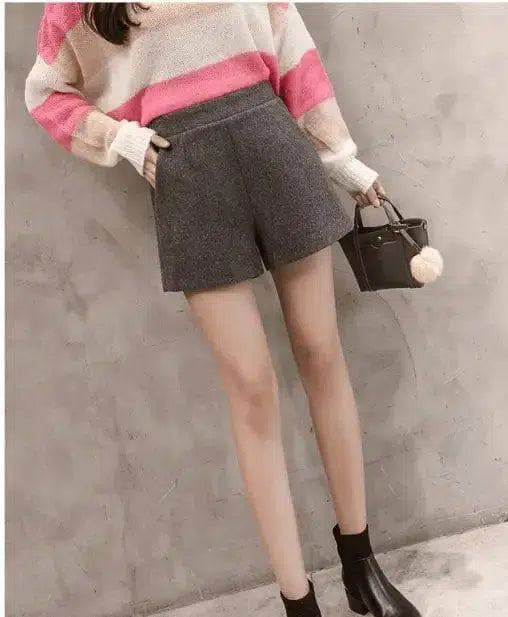 Korean version of high waist woolen shorts autumn and winter-4