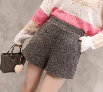 Korean version of high waist woolen shorts autumn and winter-7