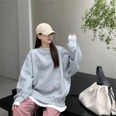 Korean Version Of Loose Thin Spring Fake Two Pieces Hoodie-Flecking grey-4