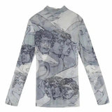 LOVEMI - Lovemi - Lace mesh half-neck slim T-shirt