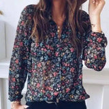 Lovemi -  Ladies small floral lapel shirt Blousse LOVEMI Black S 