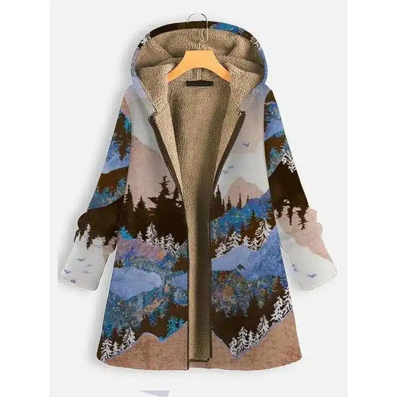 LOVEMI - Lovemi - Landscape print long sleeve hooded zipper coat