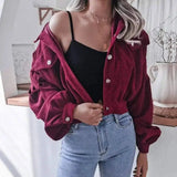 Lantern Long-Sleeved Corduroy Casual Short Coat Jacket-Red wine-1