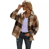 Women's Plaid Button-Up Casual Jacket-1