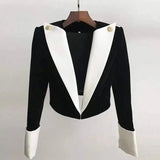 Women's Tuxedo Style Blazer with Contrast Lapel-Black-1