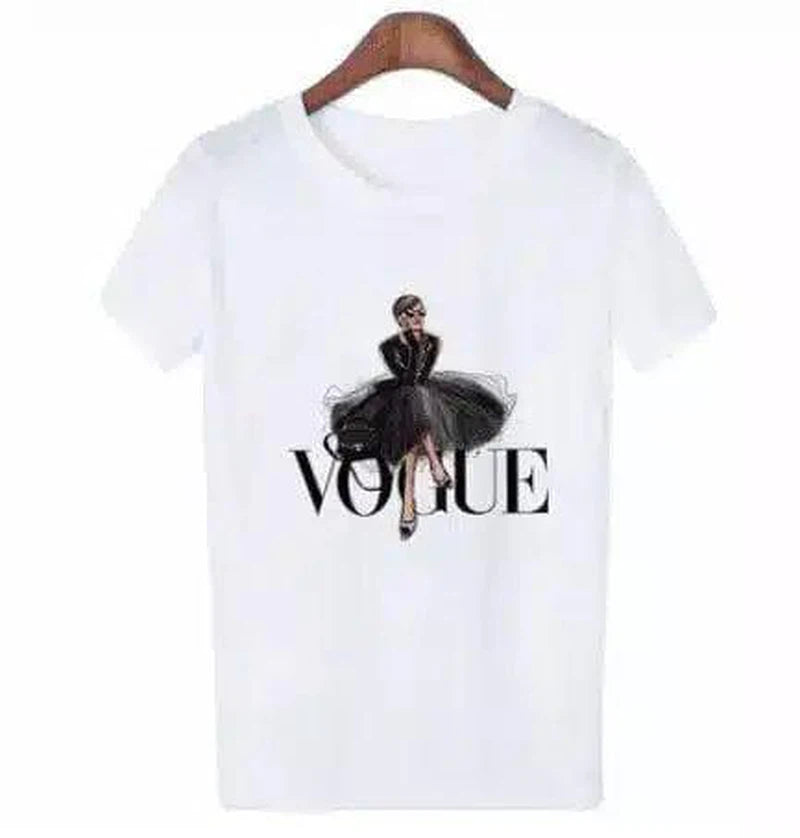 Fashion Graphic Tee for Women-White-11