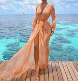 Lovemi -  Long sleeve chiffon sunscreen cardigan Maxi Dresses LOVEMI Orange S Q1 pc