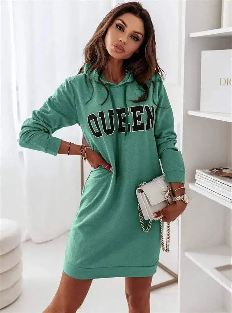 LOVEMI - Lovemi - Long Sleeve Hooded Letter Sports Casual Dress