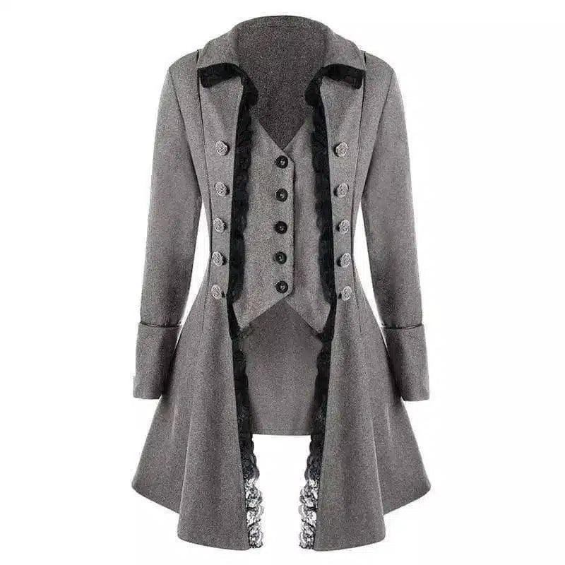 Victorian-Inspired Tailcoat Jacket for Women-Grey-4