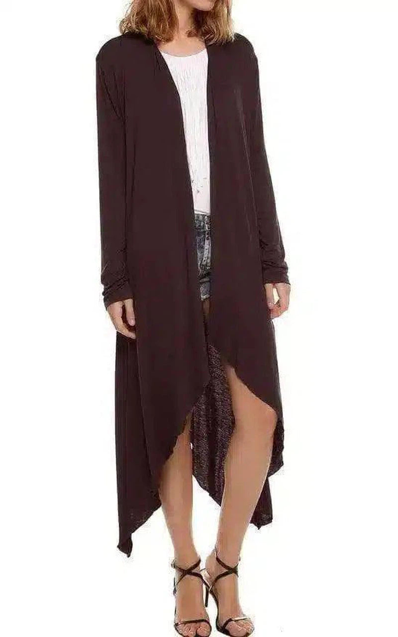 Women's Long Sleeve Asymmetric Cardigan-Brown-4