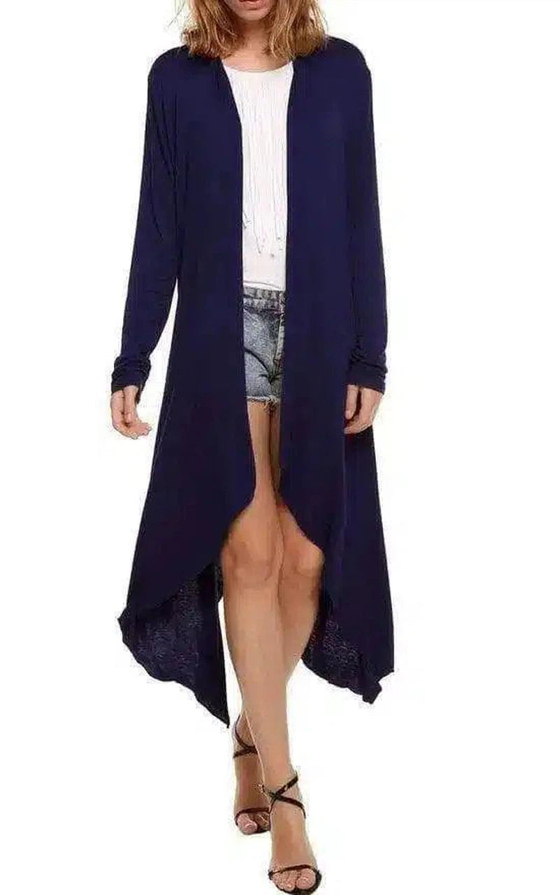 Women's Long Sleeve Asymmetric Cardigan-Dark blue-8