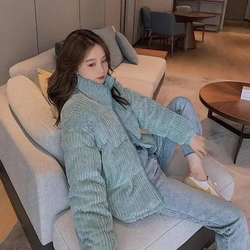 Loose corduroy padded jacket-Blue-5