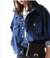 Distressed Denim Jacket with Patches-Dark blue-2