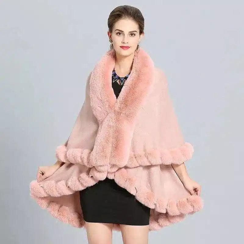 LOVEMI - Lovemi - Loose Fox Fur Collar Double-layer Knitted Shawl