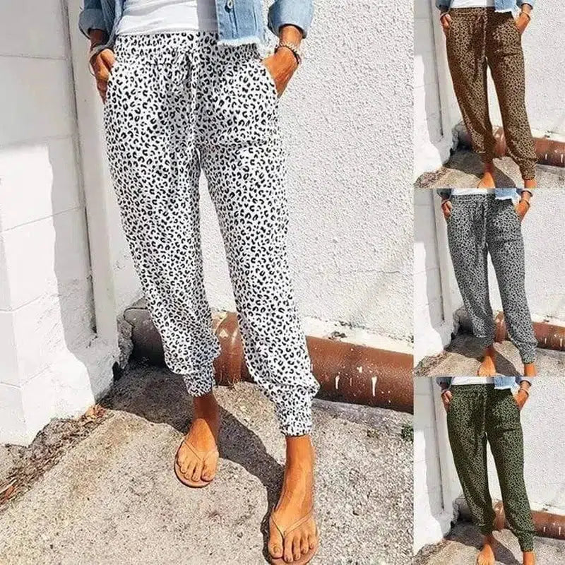 Loose Leopard Print Lace-Up Slacks-1