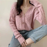 Lovemi -  Loose Short White Twist Sweater Coat Sweaters LOVEMI Pink S 