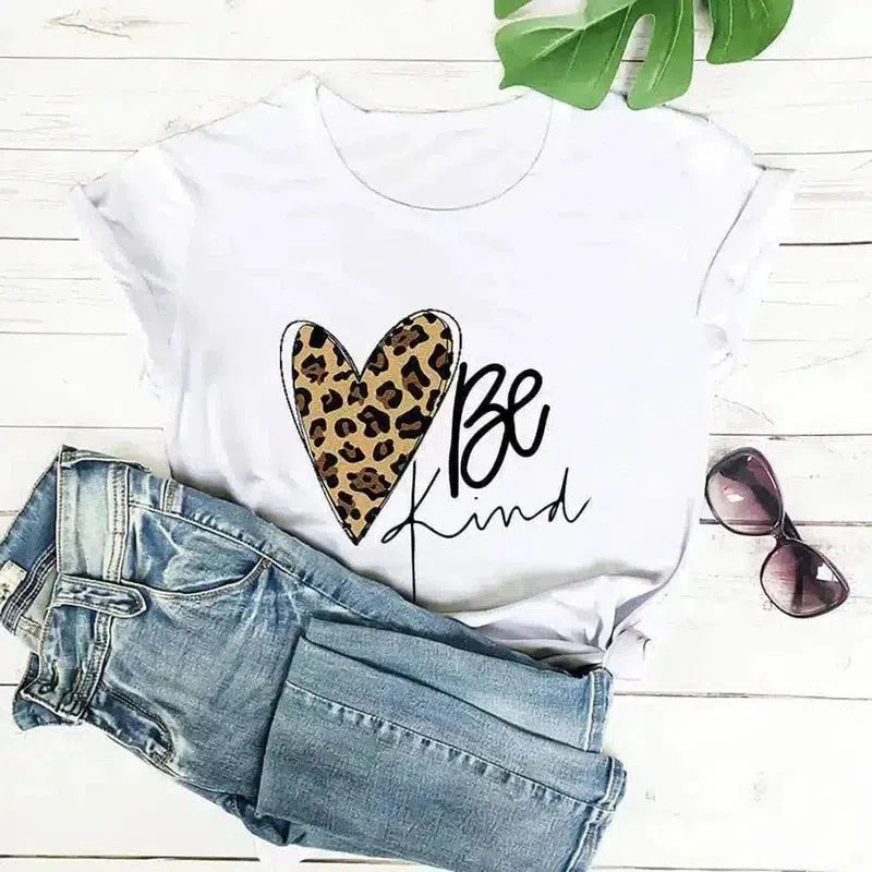 Women's Inspirational Graphic Tee with Heart Design-White-9
